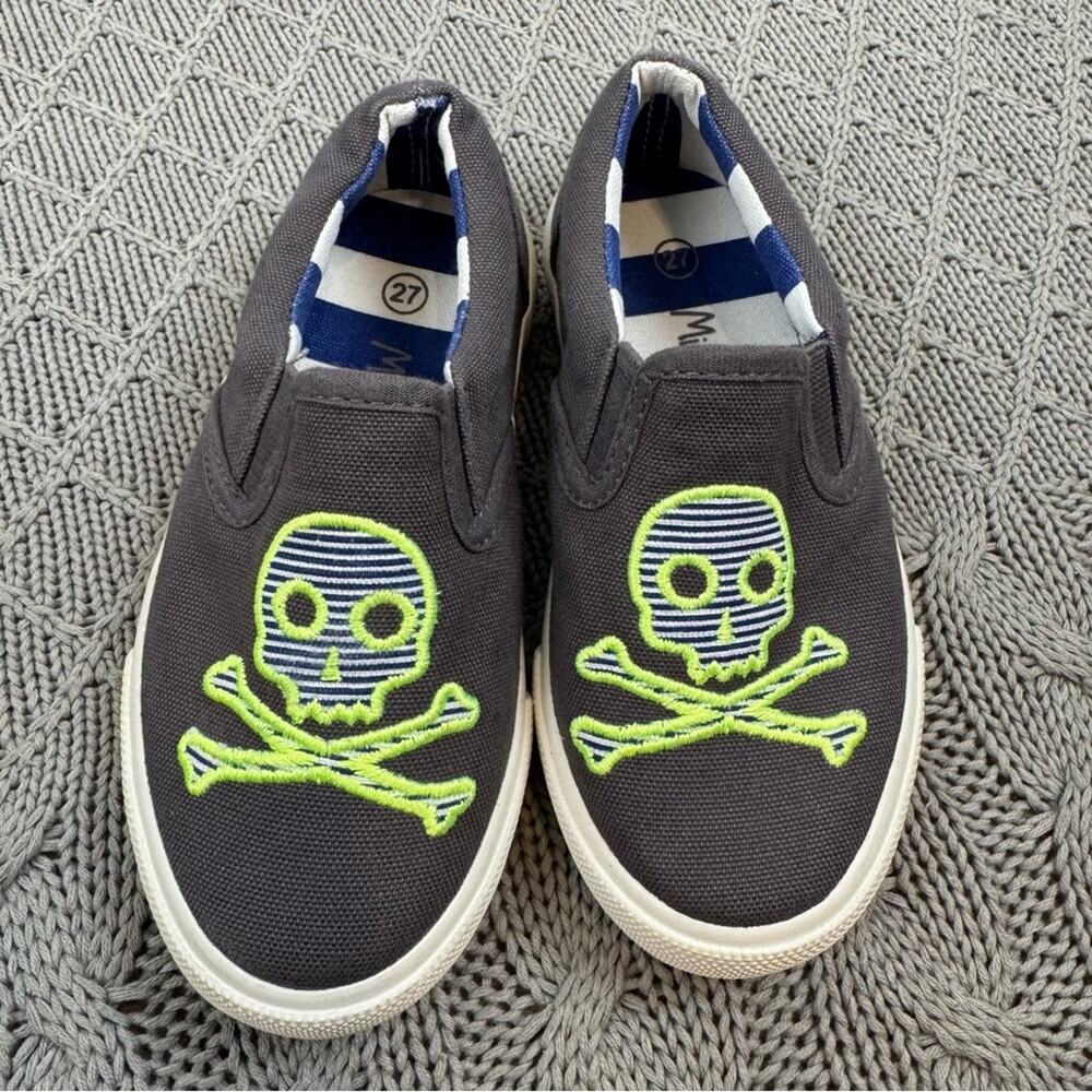 Mini Boden Skull Slip-On Shoes - Gray and Green ~ 10 Toddler